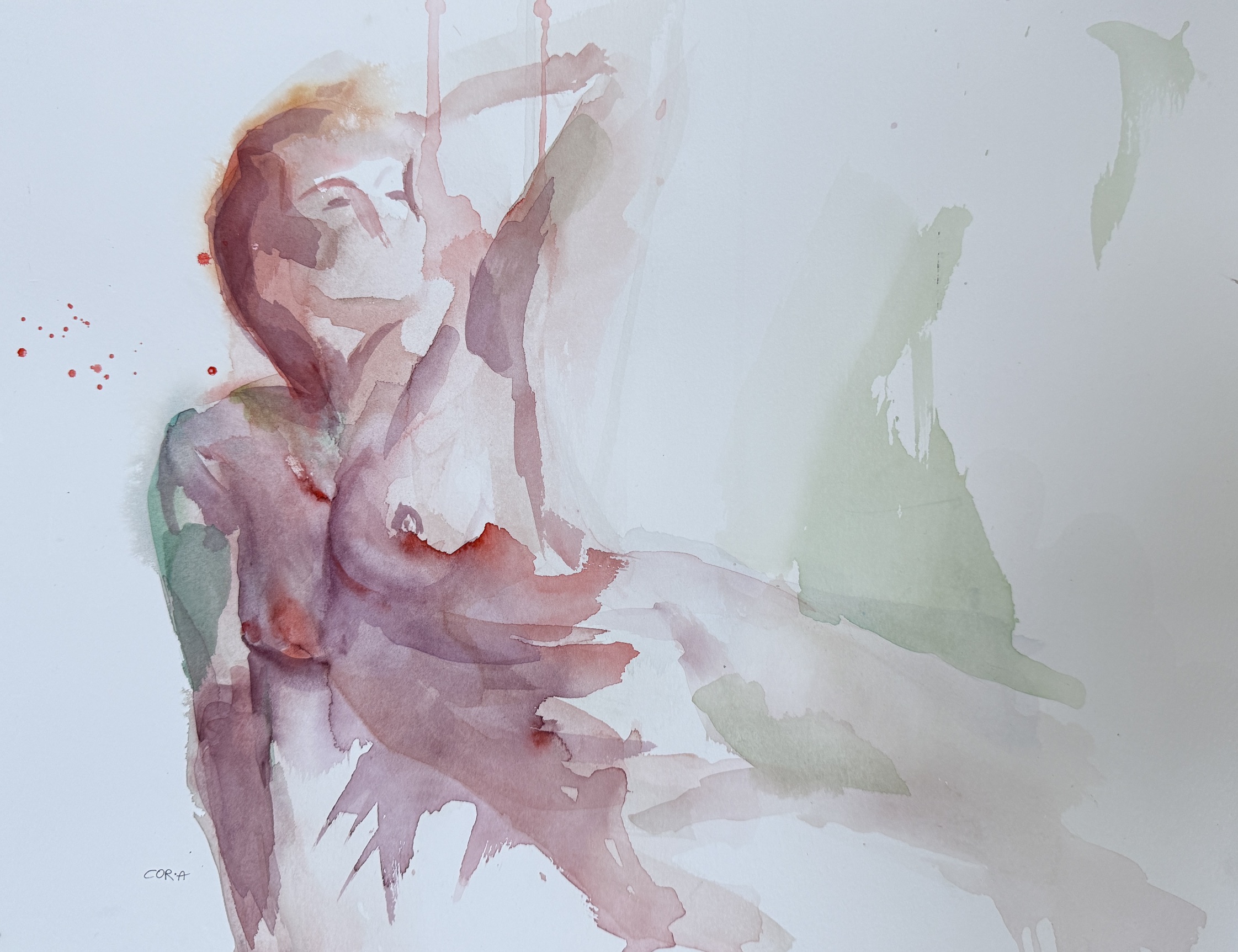 Aquarell „Akt halb aufstützend“ mit aufgestützter Figur von Cordula Altersberger