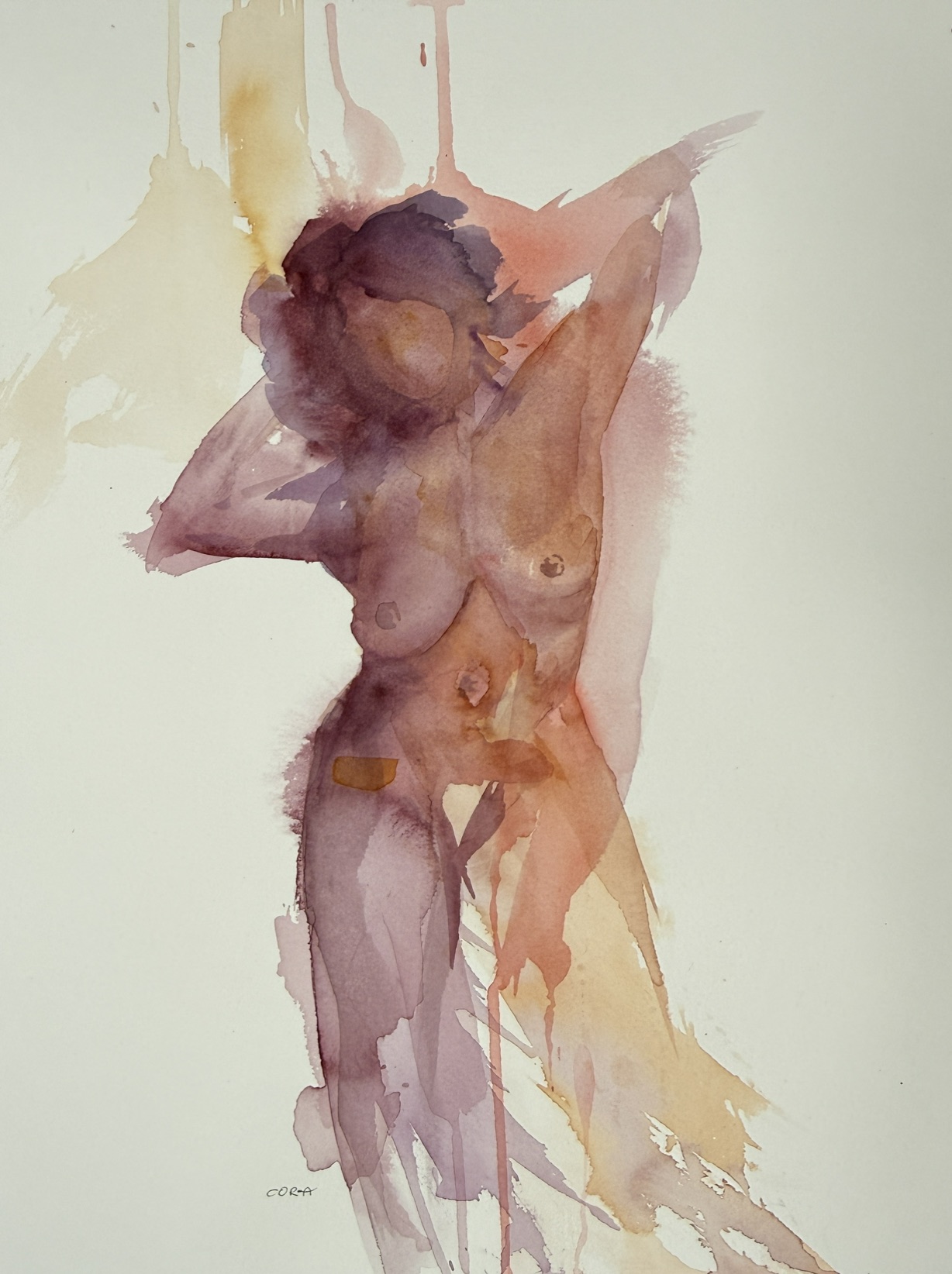 „Akt stehend“ ist ein Aquarell von Cordula Altersberger aus dem Bereich Aktkunst. Das Werk zeigt eine stehende Figur in leichter, reduzierter Ausführung und verbindet Körperstudie, Bewegung und stille Präsenz. Aquarell „Akt stehend“ mit stehender Figur von Cordula Altersberger