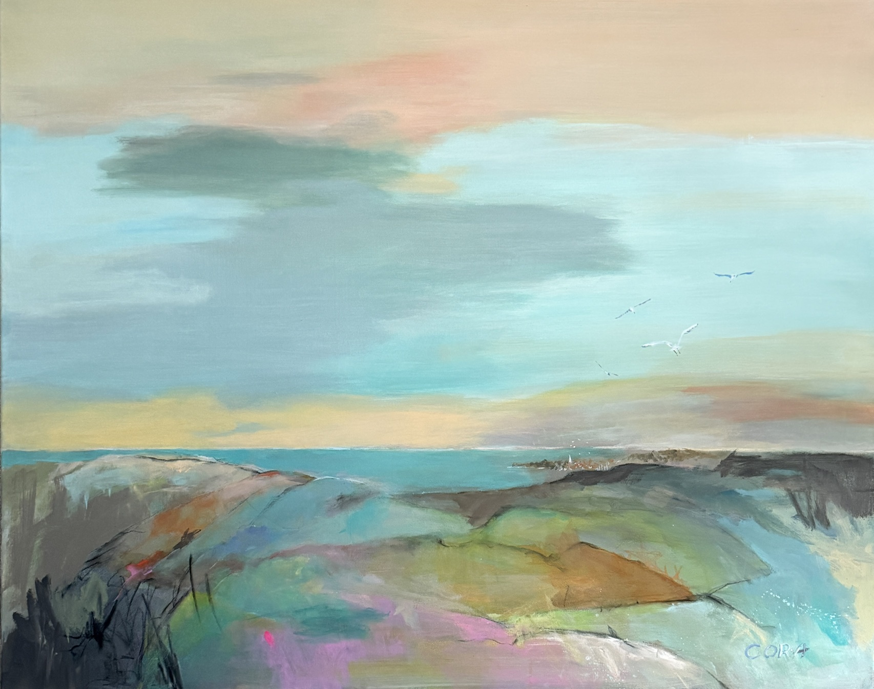 „Blick auf Izola“ ist ein Acrylbild von Cordula Altersberger aus dem Bereich Naturszenen. Das Werk zeigt eine weite Küstenlandschaft und verbindet Naturmotiv, Lichtstimmung und ruhige Farbflächen zu einem atmosphärischen Landschaftsbild. Acrylbild „Blick auf Izola“ mit weiter Küstenlandschaft von Cordula Altersberger