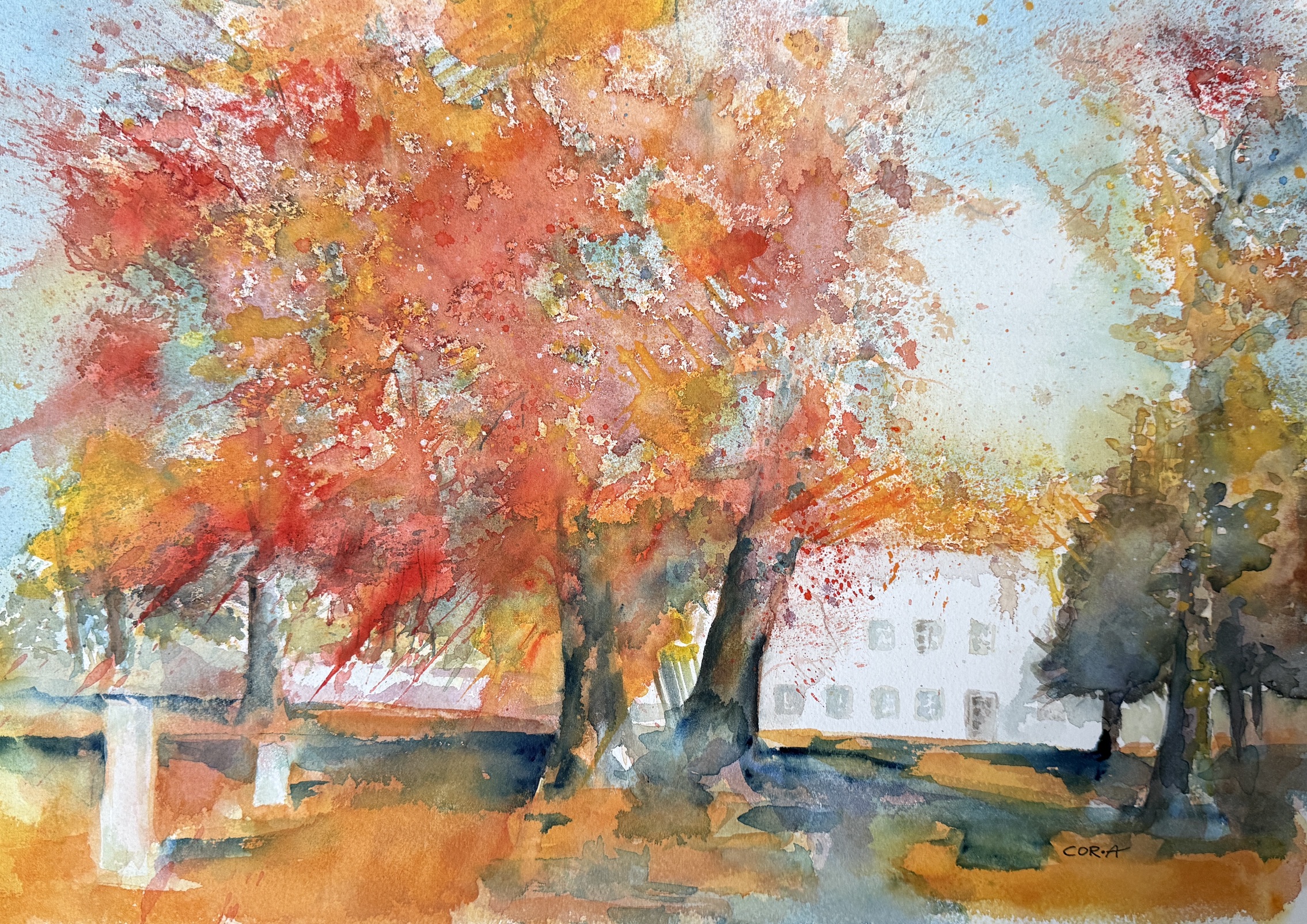 Aquarell „Dinzlschloss St. Martin“ mit Schloss- und Landschaftsmotiv von Cordula Altersberger