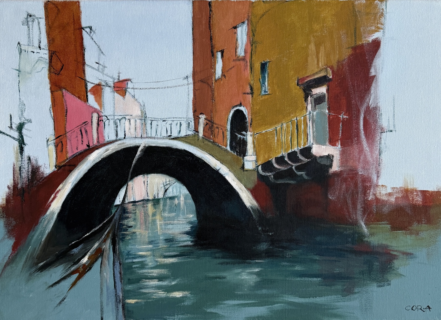 „Flüssiges Strassennetz“ ist ein Acrylbild von Cordula Altersberger aus dem Bereich Lagunenstadt. Das Werk übersetzt die Wege und Wasserlinien Venedigs in eine lebendige Stadtlandschaft aus Architektur, Spiegelung und bewegter Farbigkeit. Acrylbild „Flüssiges Strassennetz“ mit venezianischer Stadt- und Wasserlandschaft von Cordula Altersberger