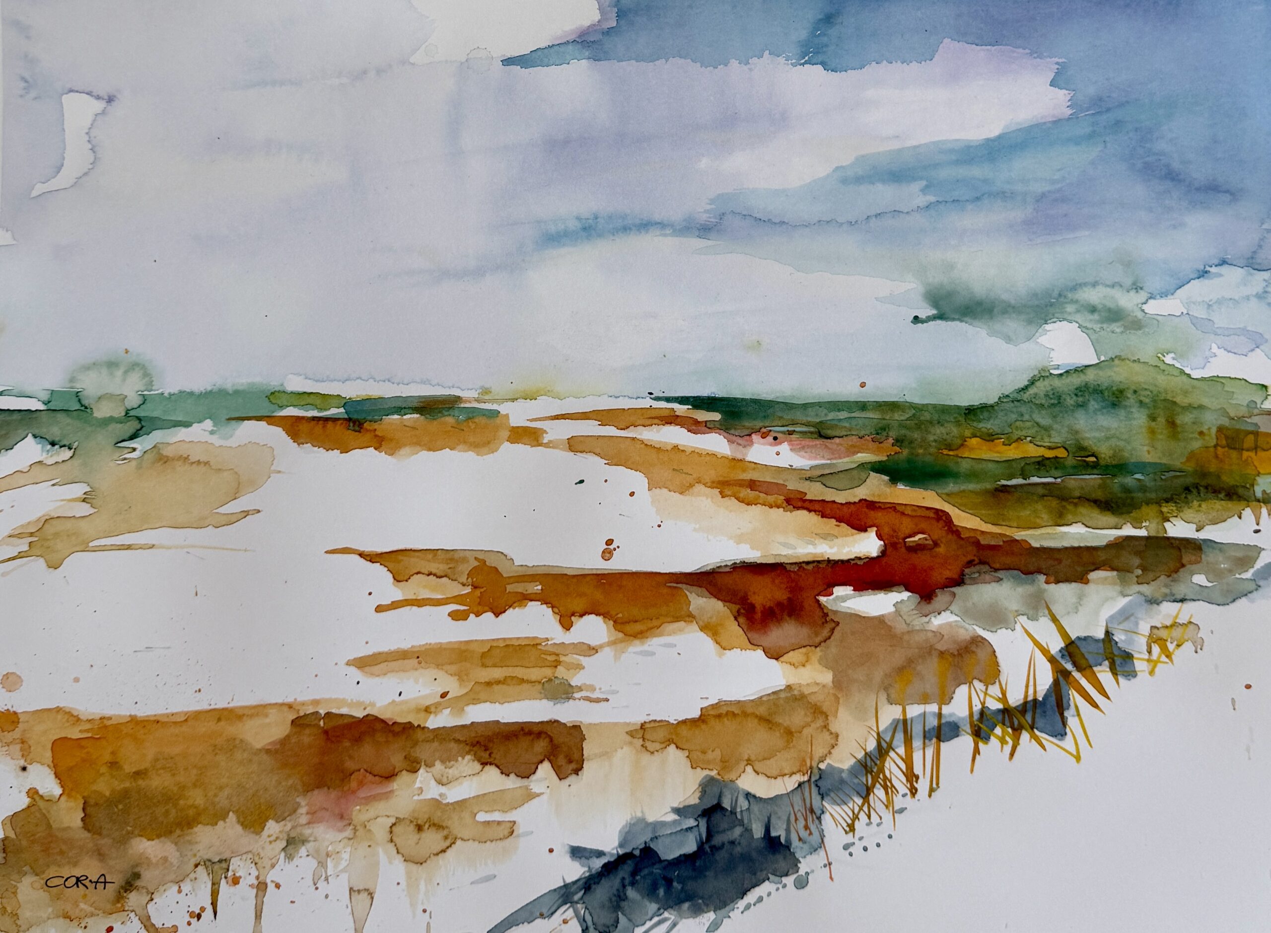 Aquarell „Freie Natur“ mit offener Landschaftsstimmung von Cordula Altersberger