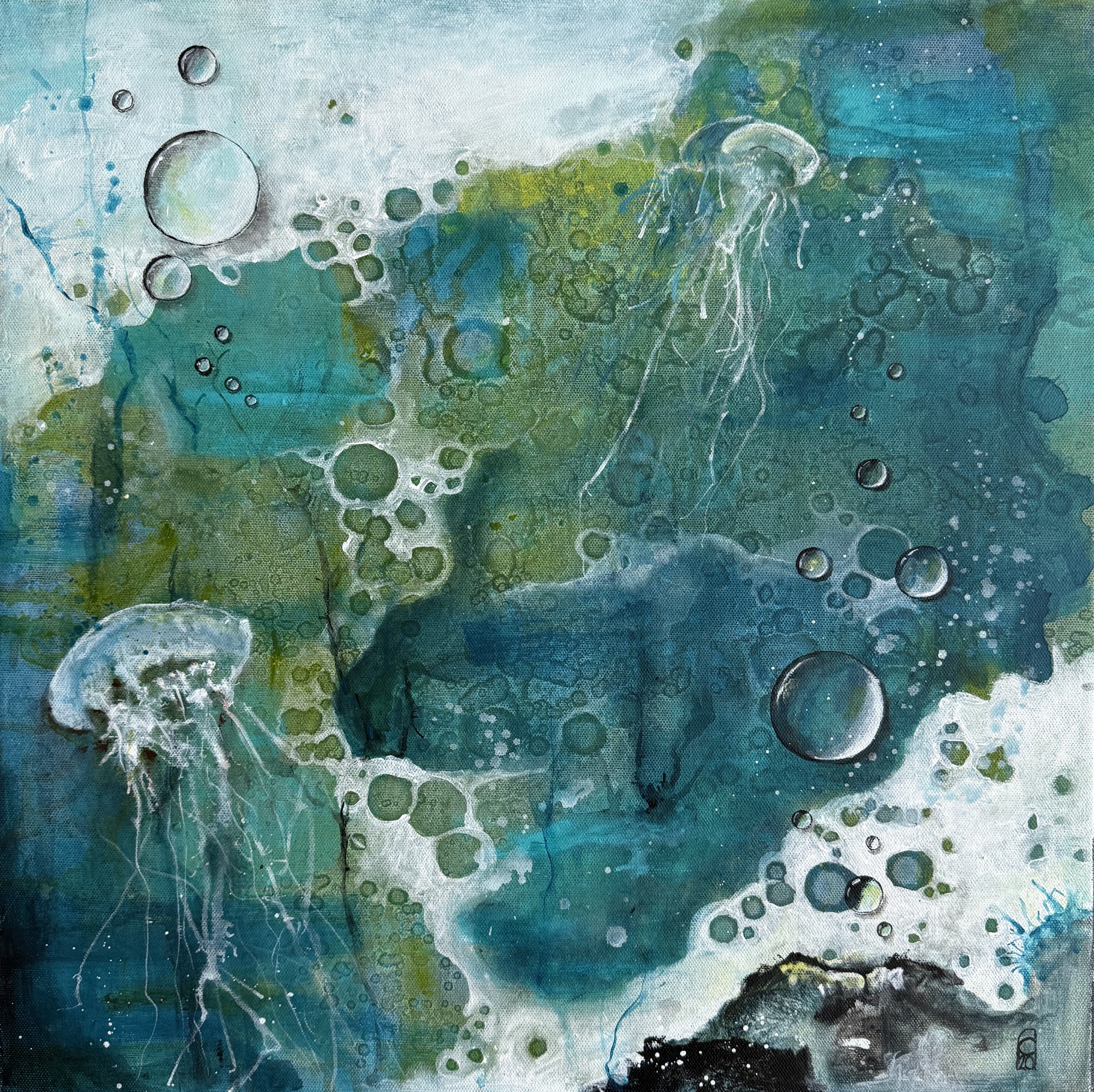 „Lebendiges Wasser“ ist ein Acrylbild von Cordula Altersberger aus dem Bereich Abstrakt. Das Werk zeigt eine abstrakte Komposition in Blau- und Türkistönen und erinnert an Bewegung, Tiefe und die lebendige Struktur von Wasser. Acrylbild „Lebendiges Wasser“ mit abstrakten Blau- und Türkistönen von Cordula Altersberger