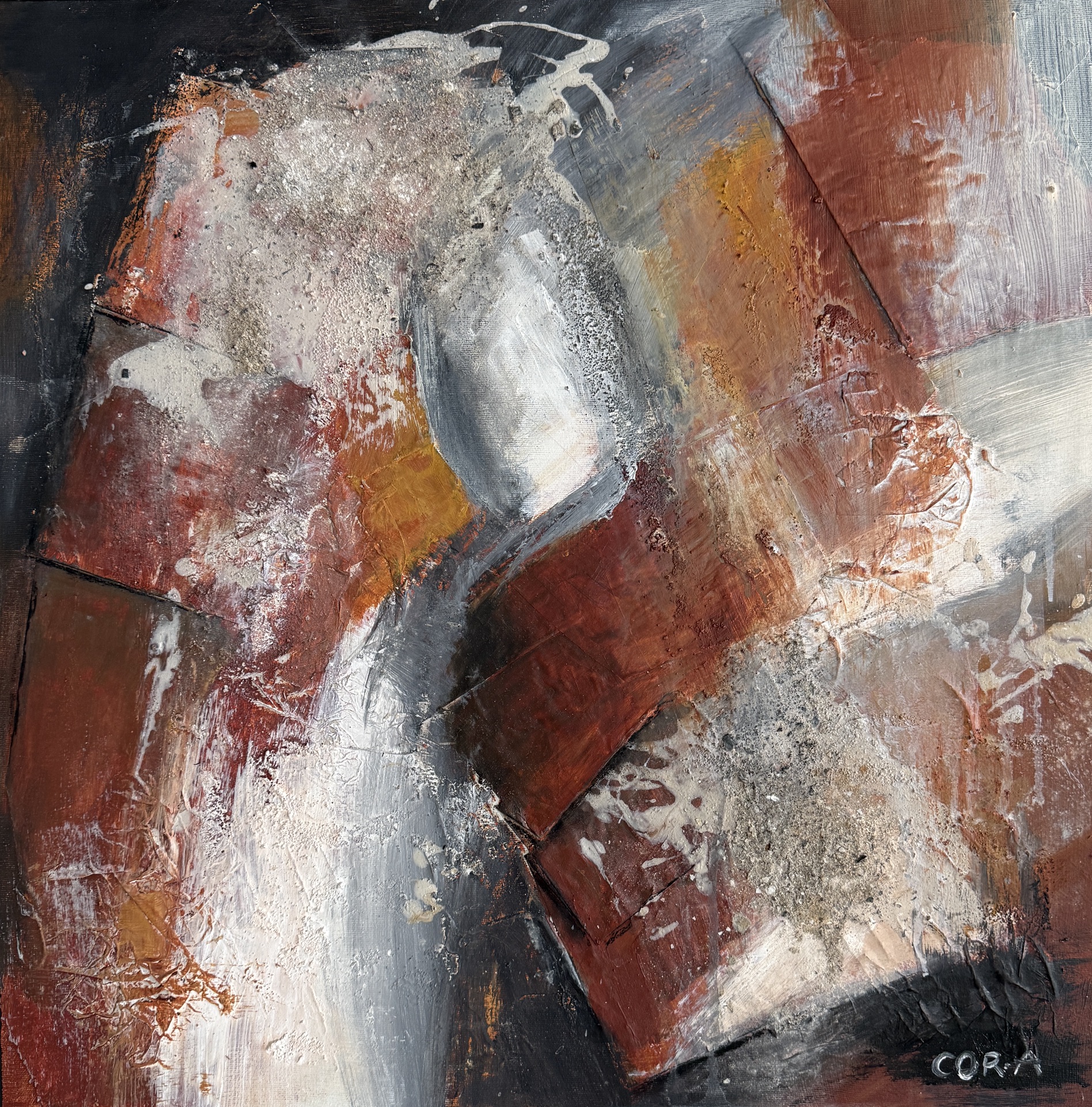 „Papier und Asche“ ist eine Arbeit in Acryl/Mischtechnik von Cordula Altersberger aus dem Bereich Abstrakt. Das Werk verbindet helle und dunkle Schichten, strukturierte Oberflächen und erdige Farbakzente zu einer stillen, materialhaften Komposition. Acryl-Mischtechnik „Papier und Asche“ mit abstrakten Strukturen von Cordula Altersberger
