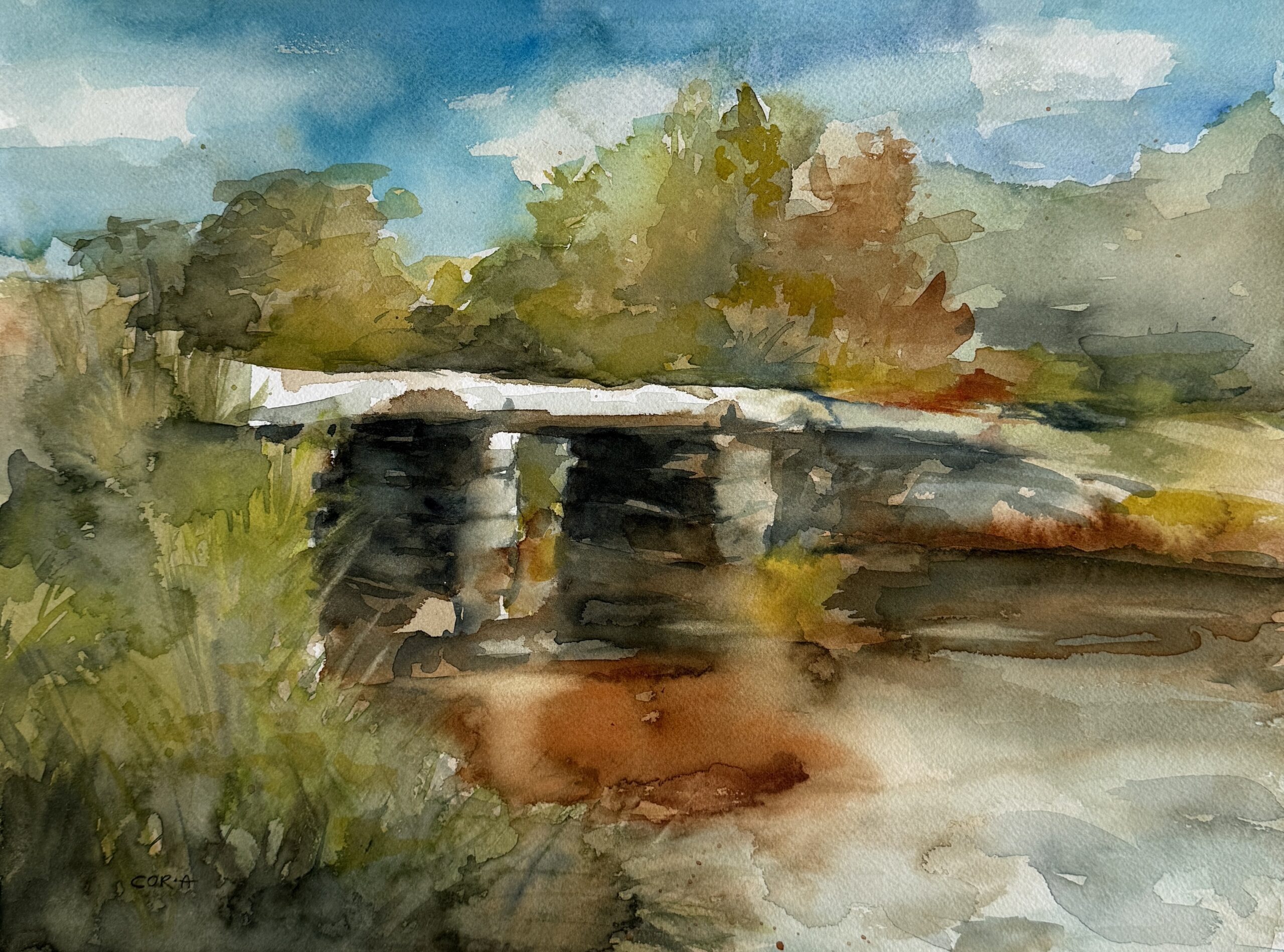 Aquarell „Postbridge – Dartmoor“ mit Landschaftsszene von Cordula Altersberger