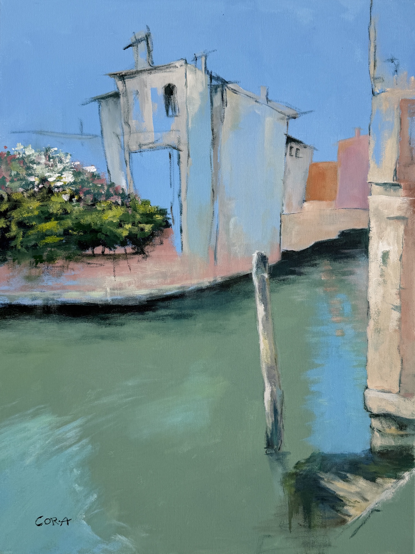 Acrylbild „Rio del Malcanton“ mit venezianischem Kanal und Architektur von Cordula Altersberger