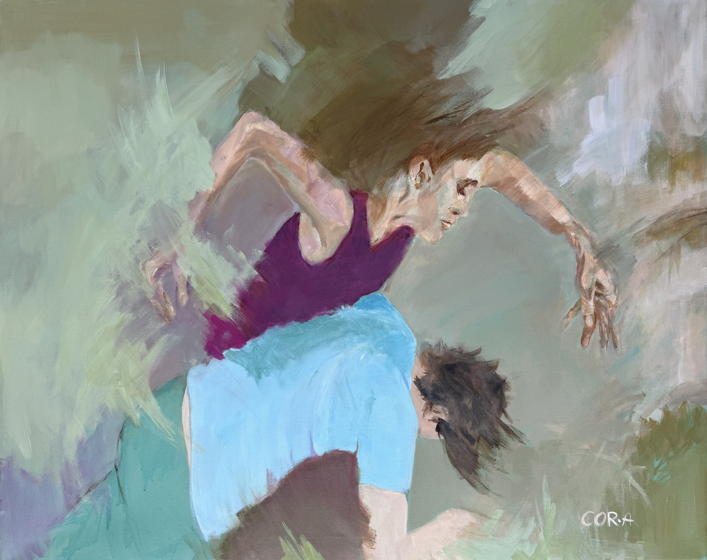 „Vertrauen“ ist ein Acrylbild von Cordula Altersberger aus der Serie „Schwach“ im Bereich Sinnbilder. Das Werk zeigt eine bewegte figurative Komposition und verbindet stille Spannung, Nähe und Vertrauen zu einem offenen erzählerischen Bildraum. Acrylbild „Vertrauen“ aus der Serie „Schwach“ von Cordula Altersberger