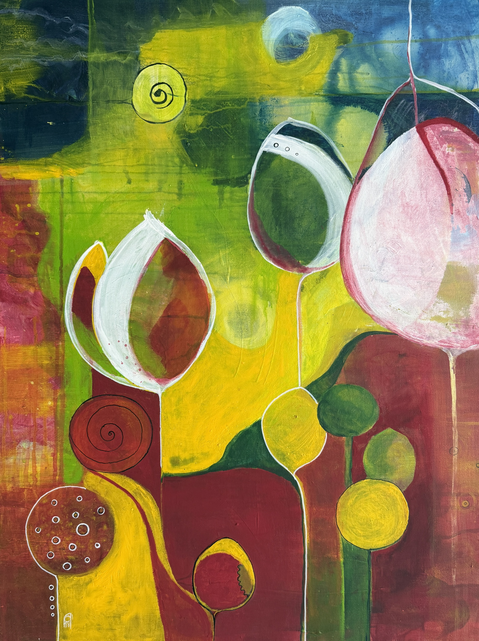 Acrylbild „nature 2“ mit abstrakten Naturformen und Farbschichten von Cordula Altersberger